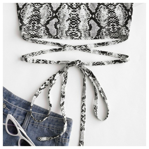 💥New Snakeprint Wrap Around Tank Crop Top - Picture 5 of 6